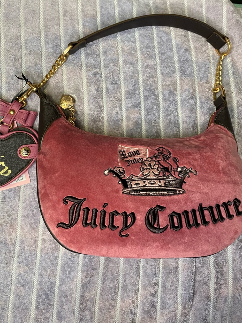 NWT Juicy Couture "New Love Chapter" Pink Velour Shoulder Bag